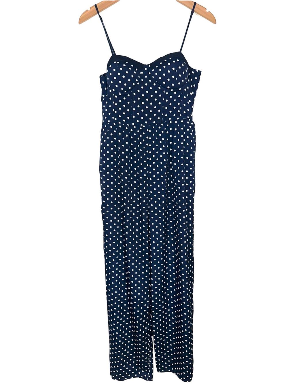 NWT BOG Collective Navy Blue Polka Dot Bustier Wide Leg Jumpsuit Size M
